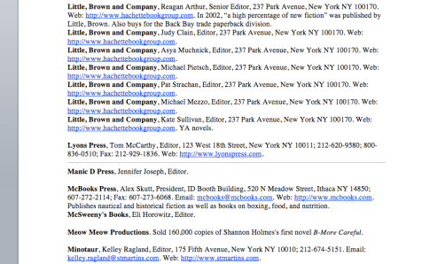 I composed a list of publishing companies based in NYC